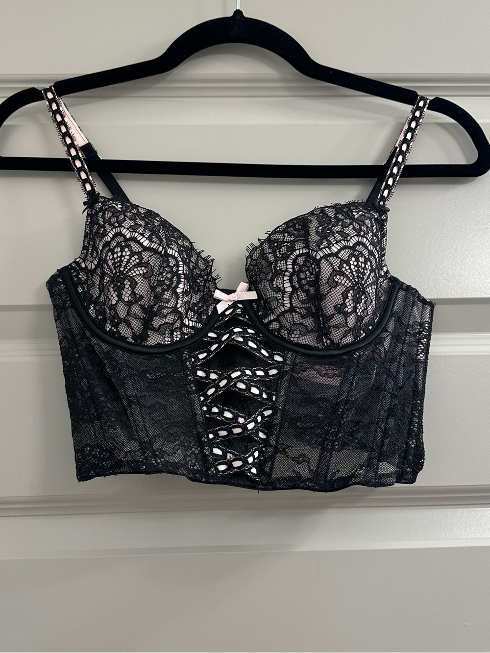 Victorias Secret Lace Longline Bralette with Pink Accent